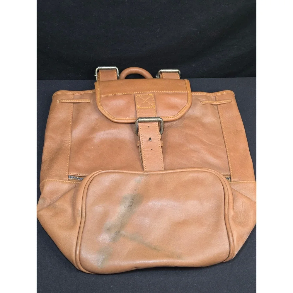 Vintage Marlboro Adventure Team‎ Tan Leather Backpack Rucksack Drawstring Bag